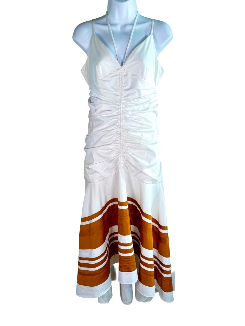 Veronica Beard Fitz Halter Midi Dress White Orange Stripe S - Picture 4 of 11